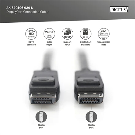Assmann Electronic DIGITUS DisplayPort prijungimo kabelis DP M M 2,0 m su bloku Ultra HD 8K Vers. 1,3 1,4 mlrd