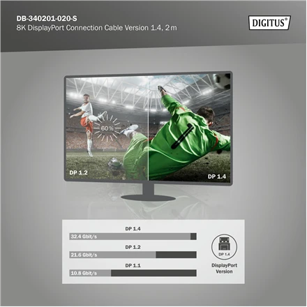 „Digitus“ | 8K „DisplayPort“ jungiamasis kabelis, 1.4 versija | DB-340201-020-S | „DisplayPort“ į „DisplayPort“