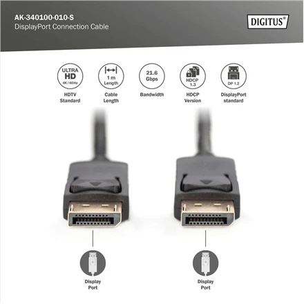 Assmann Electronic ASSMANN laidas Displayport 1m AWG28 2xshielded juodas bulk M/M
