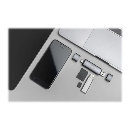 Assmann Electronic DIGITUS DA-70886 Combo kortelių skaitytuvo šakotuvas USB-C+USB 3.0 1x SD 1xMicroSD 1xUSB 3.0 pilkas