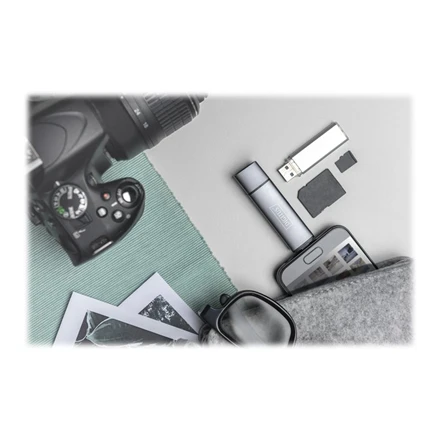 Assmann Electronic DIGITUS DA-70886 Combo kortelių skaitytuvo šakotuvas USB-C+USB 3.0 1x SD 1xMicroSD 1xUSB 3.0 pilkas
