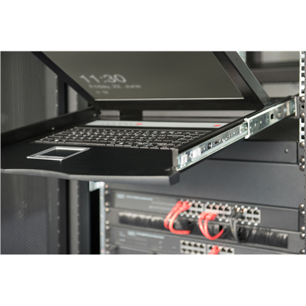 Assmann Electronic DIGITUS modulinė 48,3 cm 19 colių TFT konsolė su 8 prievadų KVM US klaviatūra RAL 9005 juodos spalvos