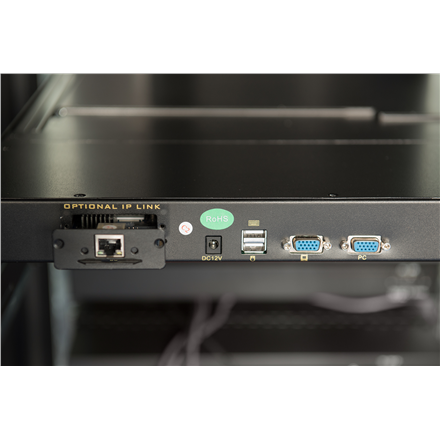 Assmann Electronic DIGITUS modulinė 48,3 cm 19 colių TFT konsolė su 8 prievadų KVM US klaviatūra RAL 9005 juodos spalvos