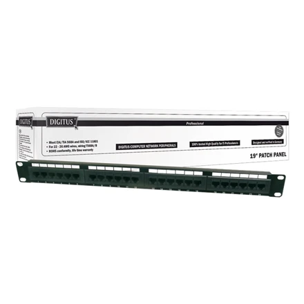Assmann Electronic DIGITUS Patch Panel 19colių 24Port Cat6 neekranuotas juodas RAL 9005 kabelio montavimas apie LSA be LSA dangtelio