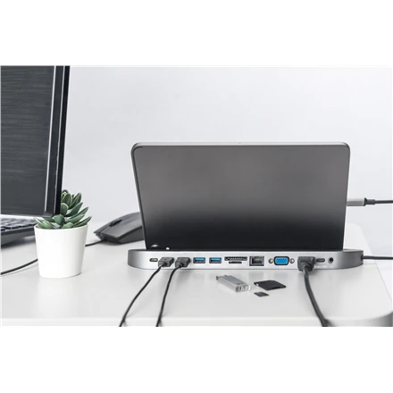 Assmann Electronic DIGITUS DA-70888 12-port USB-C Dock pilka HDMI VGA 2xUSB-C 4xUSB-A RJ45 1x3.5mm SD/MicroSD