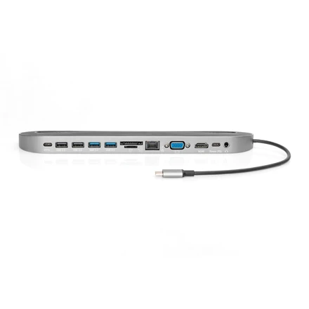 Assmann Electronic DIGITUS DA-70888 12-port USB-C Dock pilka HDMI VGA 2xUSB-C 4xUSB-A RJ45 1x3.5mm SD/MicroSD