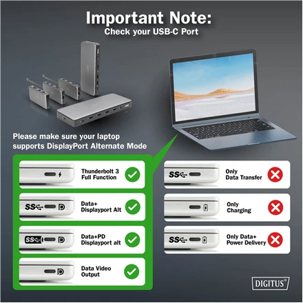 „Digitus USB-C“ įkrovimo stotelė, 8 prievadų | DA-70915 | Ethernet LAN (RJ-45) jungtys: 1 | HDMI jungčių kiekis: 2