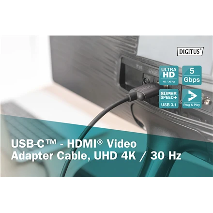 Digitus | USB Type-C to HDMI Adapteris | DA-70821 | Juodas | USB Type-C | 1.8 m
