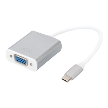 Assmann Electronic DIGITUS USB3.0 Typ C VGA grafinis adapteris Alu korpusas 20cm kabelio mikroschemų rinkinys VL100+IT6513 baltas