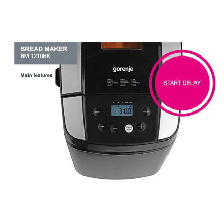 Duonkepė Gorenje | Bread maker | BM1210BK | Power 800 W | Number of programs 12 | Ekranas LCD | Juodas