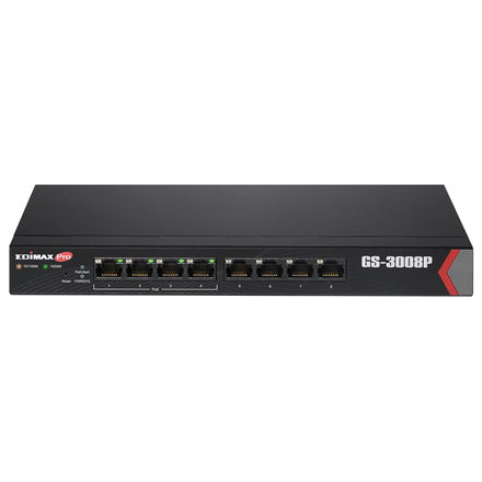Šakotuvas Edimax Switch GS-3008P Web Management, Desktop, 1 Gbps (RJ-45) jungtys kiekis 8, PoE+ jungtys kiekis 4