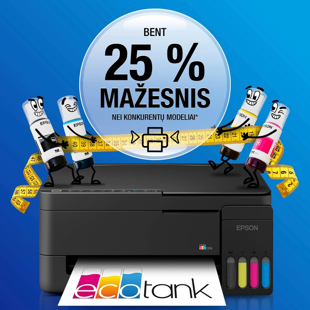 Daugiafunkcis rašalinis spausdintuvas Epson EcoTank L3352, A4, spalvotas, Wi-Fi, Wi-Fi Direct, AirPrint, juodas | C11CL62426