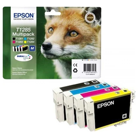 EPSON T1285 rašalo kasetė juoda ir trispalvė standartinė talpa 5,9 ml ir 3 x 3,5 ml 4 pakuočių lizdinė plokštelė be signalizacijos