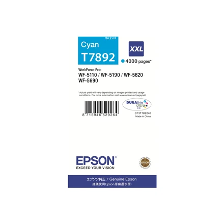 Epson T7892 XXL | Rašalo kasetė | Žydra spalva