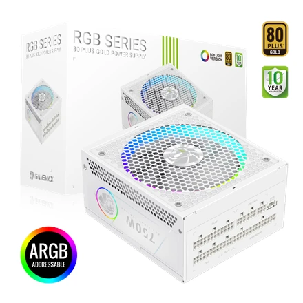 Gamemax PSU | RGB 750G WH | 750 W | Gold | Baltas | Full Modular
