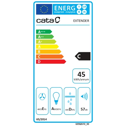 CATA gartraukis | EXTENDER 600 | Teleskopinis | Energijos vartojimo efektyvumo klasė C | Plotis 60 cm | 390 m³/h | Mechaninis | ECOLED | Nerūdijančio plieno