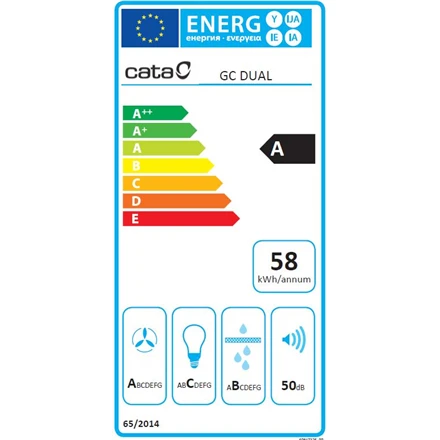 CATA | Gartraukis | GC DUAL A 75 XGWH | Antgalis | Energijos vartojimo efektyvumo klasė A | Plotis 79,2 cm | 820 m³/h | Jutiklinis valdymas | LED | Baltas stiklas