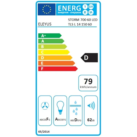 Gartraukis Eleyus Hood TLS L 14 150 60 WH (Storm 700 60 WH LED) Teleskopinis, D energijos vartojimo efektyvumo klasė, Plotis 60 cm, 355 m³/h, Mechaninis valdymas, LED, Baltas