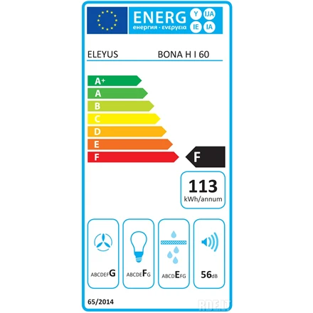 Gartraukis Hood Eleyus Bona H I 60 IS Convential, 60 cm, 207 m³/h, 380 m³/h, Nerūdijantis plienas, F, 56 dB