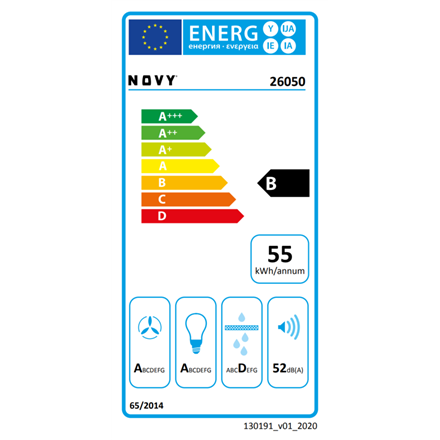 Gartraukis Novy Hood Crystal 26050 Canopy Energy efficiency class B Plotis 60 cm 600 m³/h Push buttons LED Baltas