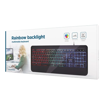 GEMBIRD KB-UML-03 Slim Rainbow apšvietimas multimedija klaviatūra juodas US išdėstymas
