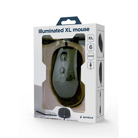 GEMBIRD Illuminated large size pelė su laidu USB juodas