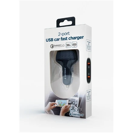 GEMBIRD TA-U2QC3-CAR-01 2port USB car fast charger QC3.0 36W juodas