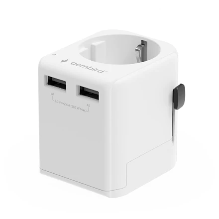 „Gembird“ ES–universalus kelioninis maitinimo adapteris, 12 W | TPA-EU2A12-01-W | 5 V