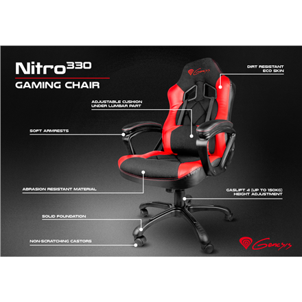 Žaidimų kėdė Genesis Nitro 330 Gaming Chair, Juoda-raudona