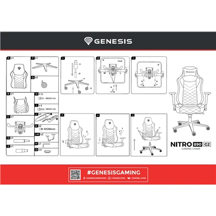 Genesis Gaming Chair Nitro 890 G2 Atlošo apmušalų medžiaga: Eko oda, Sėdynės apmušalų medžiaga: Eko oda, Pagrindo medžiaga: Metalas, Ratukų medžiaga: Nailonas su CareGlide danga | Juodas/Raudona
