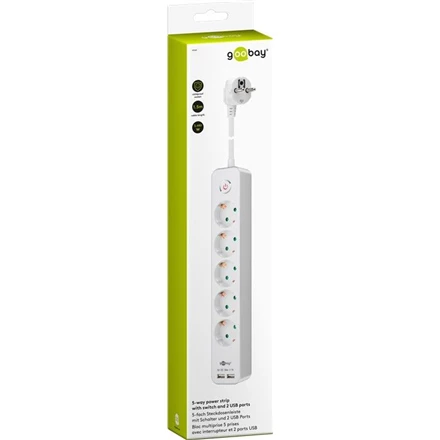 Goobay | 5 krypčių maitinimo juosta su jungikliu ir 2 USB jungtys 1,5 m | Lizdų kiekis 5