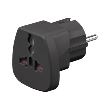 Goobay 94028 World to EU Travel Adapteris, kelionių adapteris (UK, US, IT, CH, į EU), Juoda