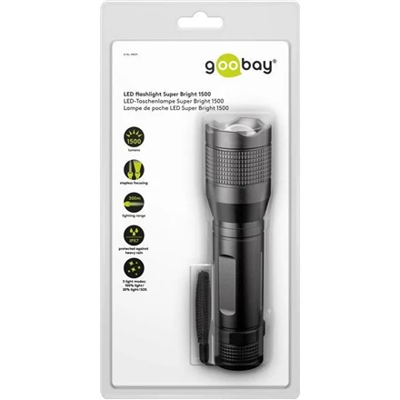 Goobay LED žibintuvėlis Super Bright 1500 44559 1500 lm, 20 W, Juodas, 1,5 V