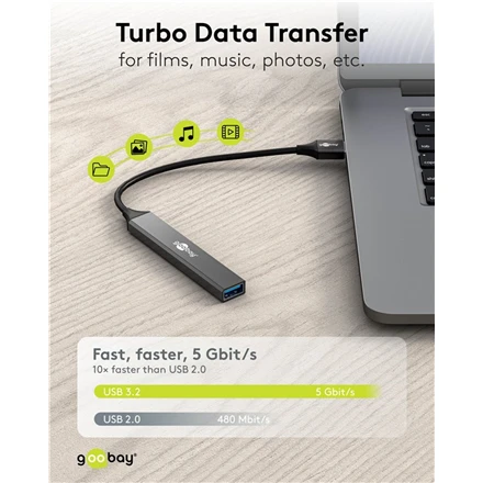 Goobay Slim 4 prievadų USB šakotuvas, USB-A į USB-A, 5 Gbit/s | 74456