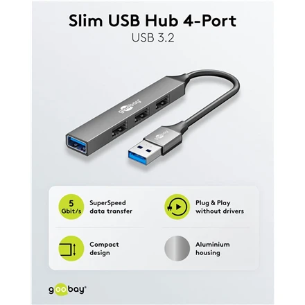 Goobay 4 prievadų USB šakotuvas su techninėmis charakteristikomis
