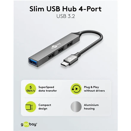 Goobay 4 prievadų USB-C šakotuvas su piktogramomis