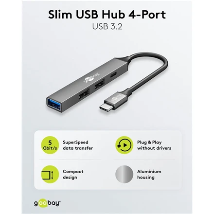 Goobay Slim 4 prievadų USB šakotuvas, USB-C į USB-C/USB-A, 5 Gbit/s | 74459
