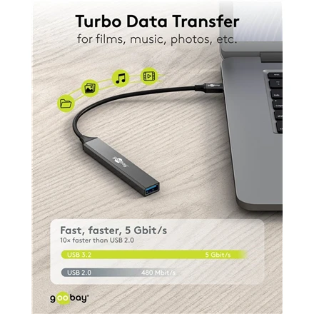 Goobay Slim 4 prievadų USB šakotuvas, USB-C į USB-C/USB-A, 5 Gbit/s | 74459