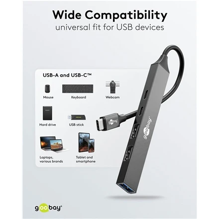 Goobay Slim 5 prievadų USB šakotuvas, USB-C į USB-C/USB-A, 5 Gbit/s | 74460