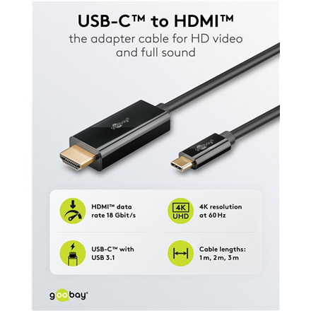 „Goobay“ USB-C–HDMI kabelis, 4K, 60 Hz, 1 m | 75696