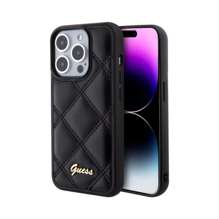 Guess GUHCP15XPSQSQSK Apple iPhone 15 Pro Max6.7" juodos spalvos harddėklas Quilted Metal Logo