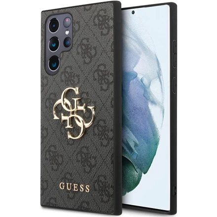 Guess PU 4G Metal Logo dėklas skirtas Samsung Galaxy S24 Ultra pilkos spalvos