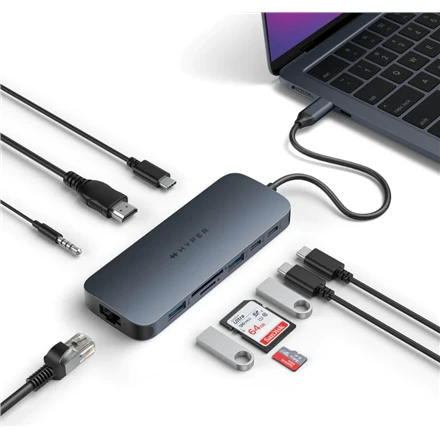 Hiper | „HyperDrive EcoSmart Gen.2“ universalus USB-C 10 viename šakotuvas su 140 W PD3.1 maitinimo šaltiniu | Ethernet LAN (RJ-45) jungtys 1 | HDMI jungtys kiekis 1