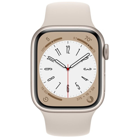 Išmanusis laikrodis Apple Watch Series 8 GPS, 45 mm, "Starlight" spalvos aliuminio korpusas su "Starlight" spalvos sportiniu dirželiu