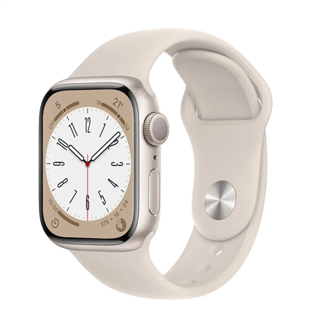 Išmanusis laikrodis Apple Watch Series 8 GPS, 45 mm, "Starlight" spalvos aliuminio korpusas su "Starlight" spalvos sportiniu dirželiu