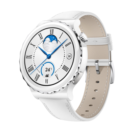 Išmanusis laikrodis Huawei Watch GT 3 Pro, Baltos spalvos korpusas su baltu odiniu dirželiu
