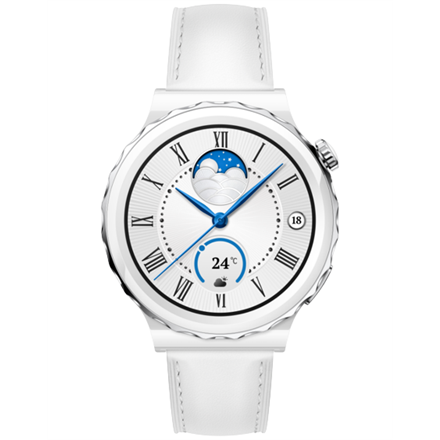 Išmanusis laikrodis Huawei Watch GT 3 Pro, Baltos spalvos korpusas su baltu odiniu dirželiu