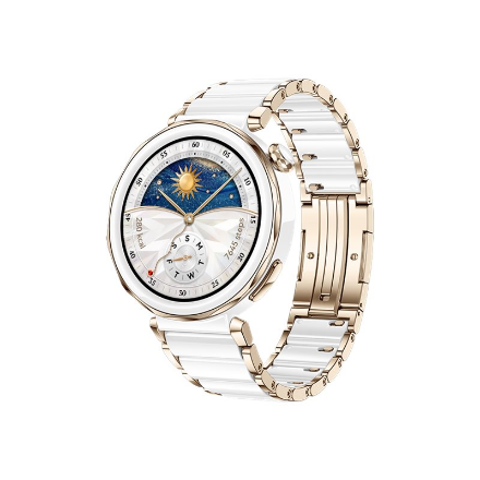 Išmanusis laikrodis Huawei Watch GT 5 Pro Active (42 mm), Baltos spalvos keramikinis dirželis su aukso spalvos detalėmis