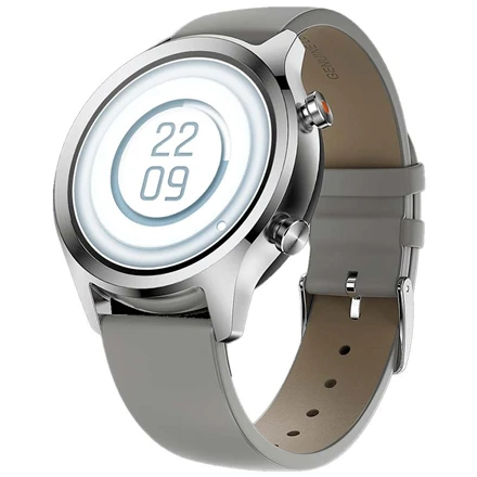 Išmanusis laikrodis Mobvoi TicWatch C2+, Platinos spalvos korpusas su šviesiai pilkos spalvos odiniu dirželiu