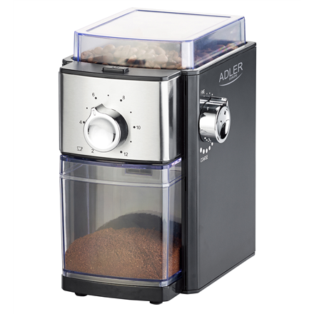 Kavamalė Adler | Kavos malūnėlis | AD 4448 | 300 W | Kavos pupelių talpa 250 g | Puodelių skaičius 12 talpykloje vnt(s) | Juodas